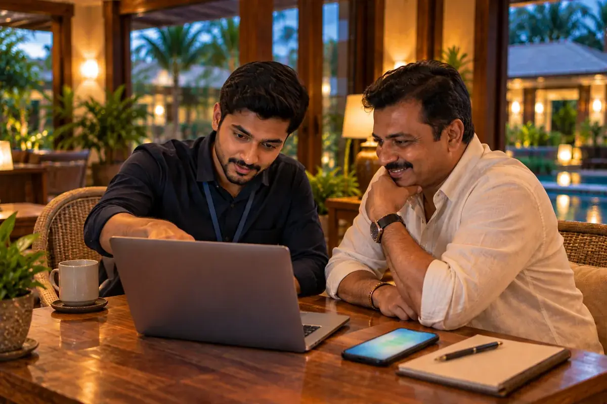 An RVilla specialist setting up the system with a property owner (representative image)